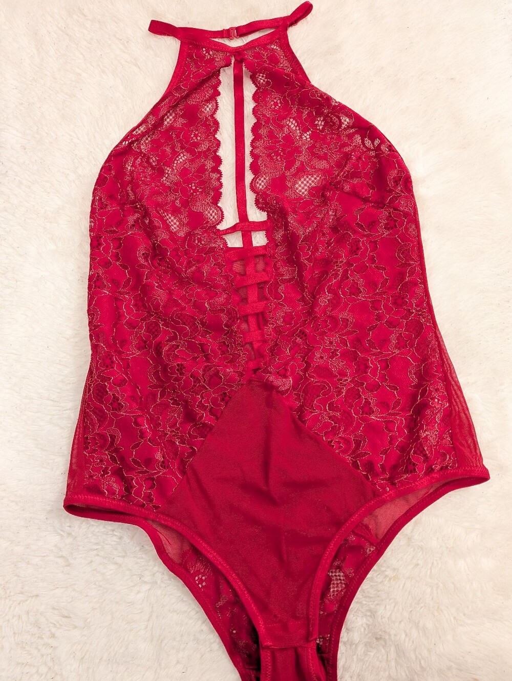hunkemöller Floral Lace Choker Halter Bodysuit Red And Gold NWOT